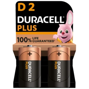 Pack de 2 piles alcalines D (LR20) Duracell Plus 1,5V