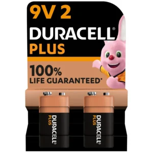 Pack de 2 piles alcalines 9V (6LR61) Duracell Plus