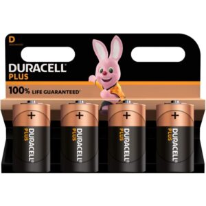 Pack de 4 piles alcalines D (LR20) Duracell Plus 1,5V