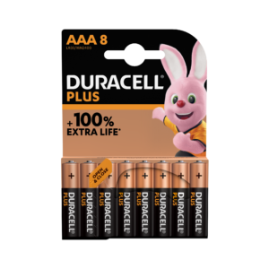 Pack de 8 piles alcalines AAA (LR03) Duracell Plus 1,5V