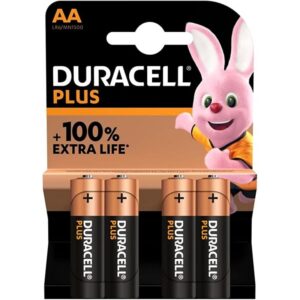 Pack de 4 piles alcalines AA (LR6) Duracell Plus 100% Extra Lif